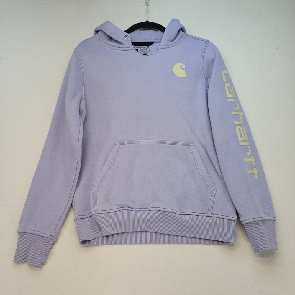 Carhartt Hoodie Womens S Purple Relaxed Fit TS0288 Logo‎ Graphic Pullover
